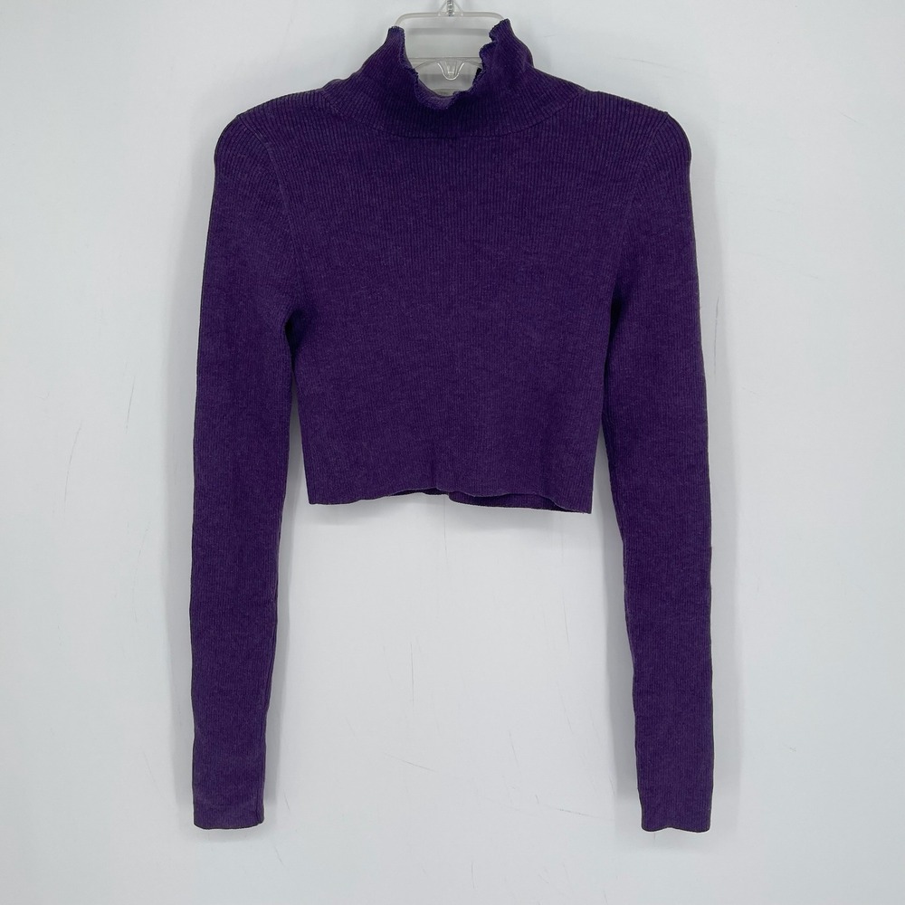 Live The Process Women's Purple Ribbed Mock Neck Cropped Sweater Size Medium